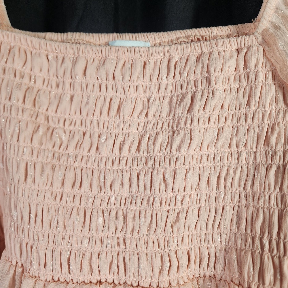 Love Fire Pink Swiss Dot Smocked Peplum Blouse Square Neck Long Sleeve Size L - Picture 5 of 8